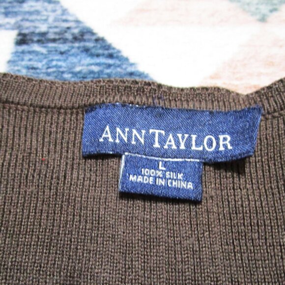 Ann Taylor Brown Lightweight 100% Silk Sweater Knit Size Large - Picture 7 of 7